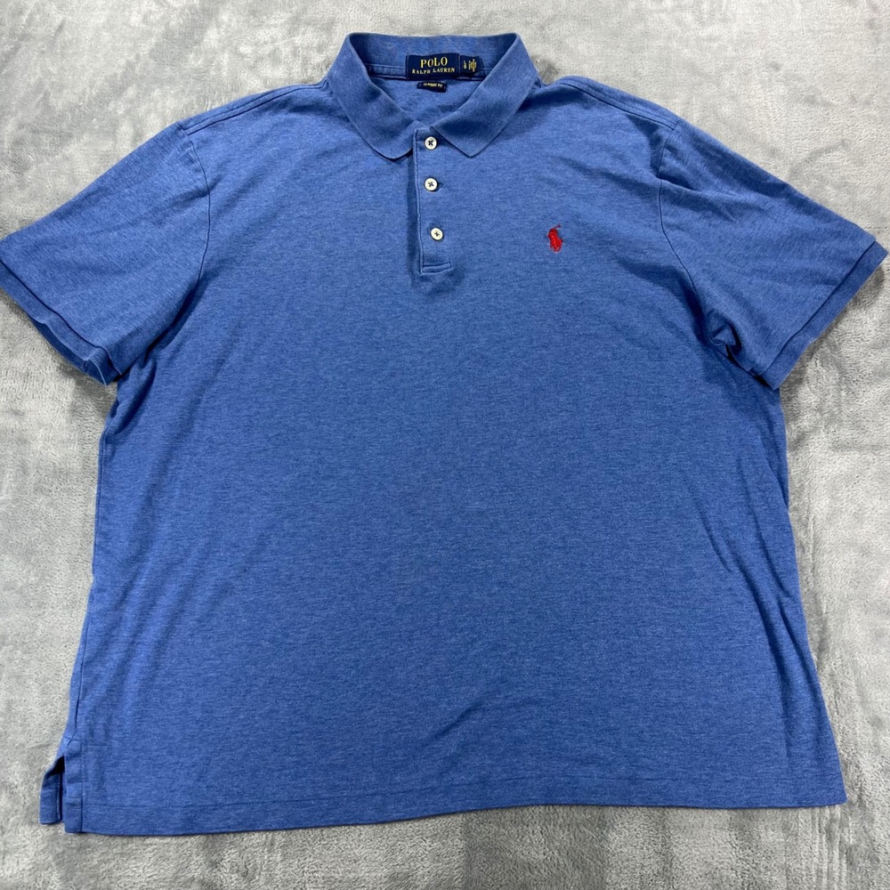 Polo Ralph Lauren Mens Large Classic Fit Blue Heather Short Sleeve Polo Shirt